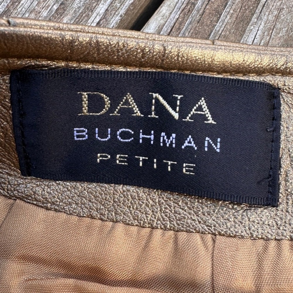Unavailable - Dana Buchman Petite Gold Metallic Lamb Skin Leather Pencil Skirt - Picture 2 of 4